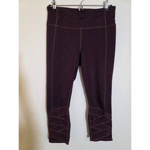 Athleta Women's Medium Blue & Burgundy Jacquard Mantra Capri Leggings Yoga Set 2